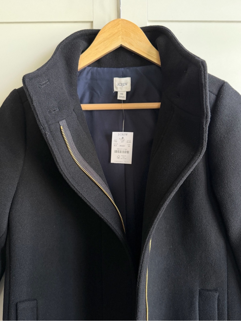 J.Crew Factory City Coat with Button Neck in Black Size 00 - Picture 2 of 5